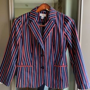 Talbots STRETCH  cotton blazer. Size 8. Navy w/stripes.